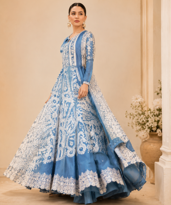 Women’s Embroidered Anarkali Set – SKY BLUE