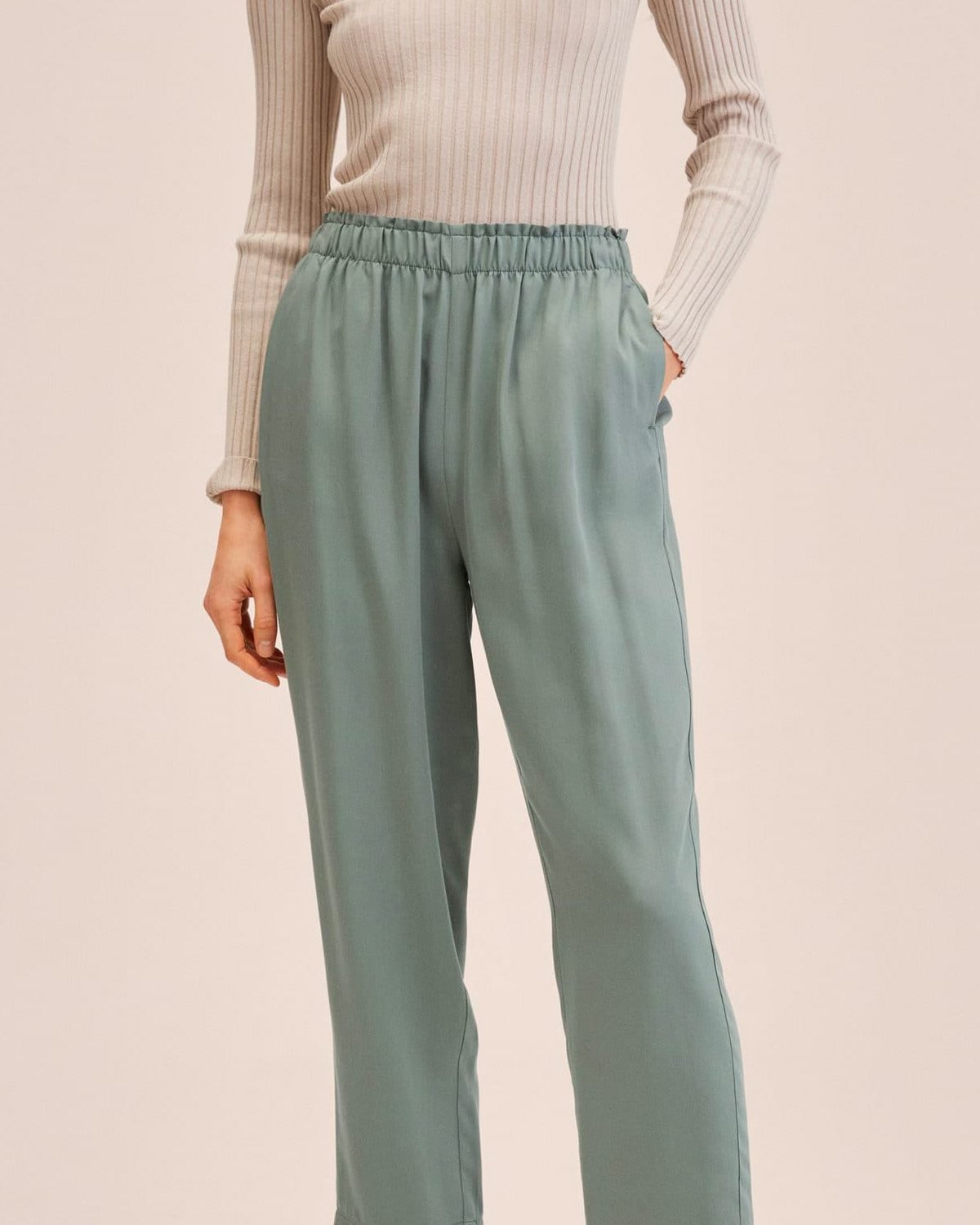 Elastic waist crop trousers - Image 2