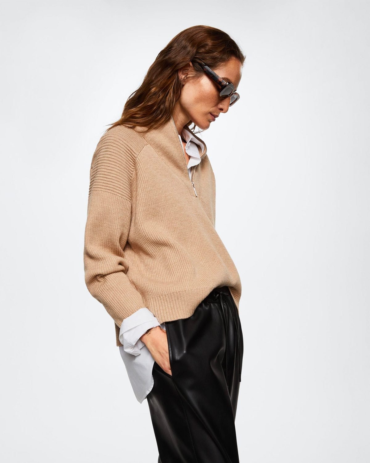 Leather-effect elastic waist trousers - Image 2