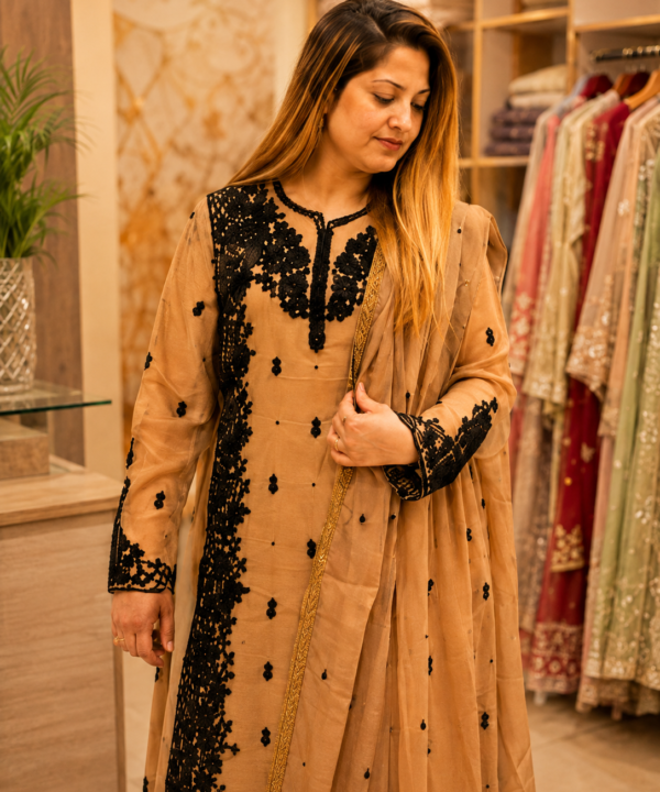 Women’s Embroidered Three-Piece Formal Set – BEIGE & BLACK